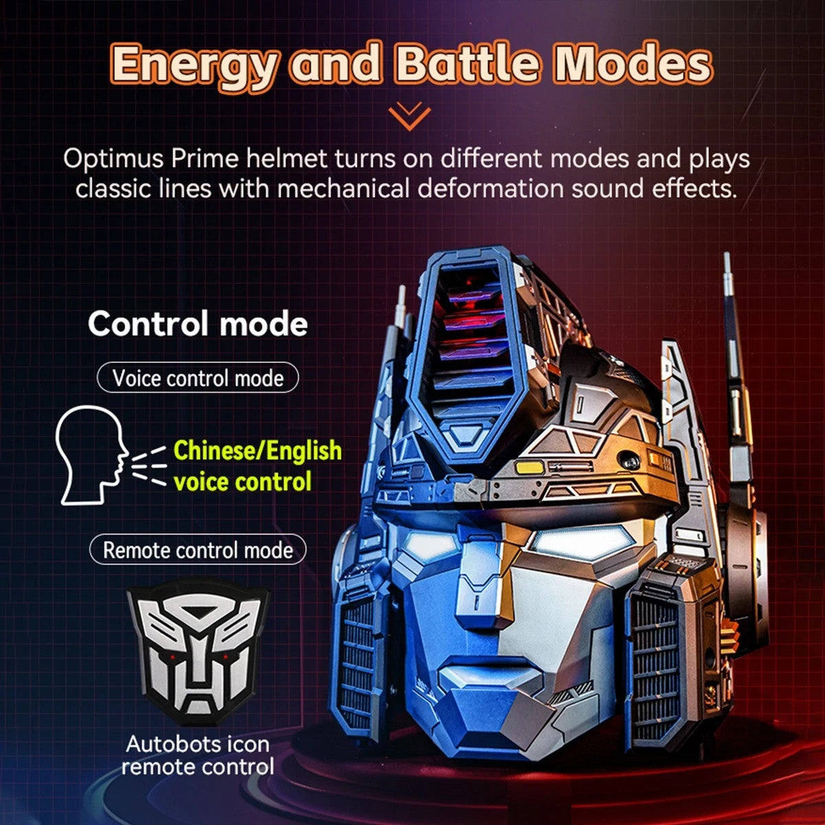 Transformers G1 Optimus Prime Wearable Helmet LED Voice Control Electronic Mask