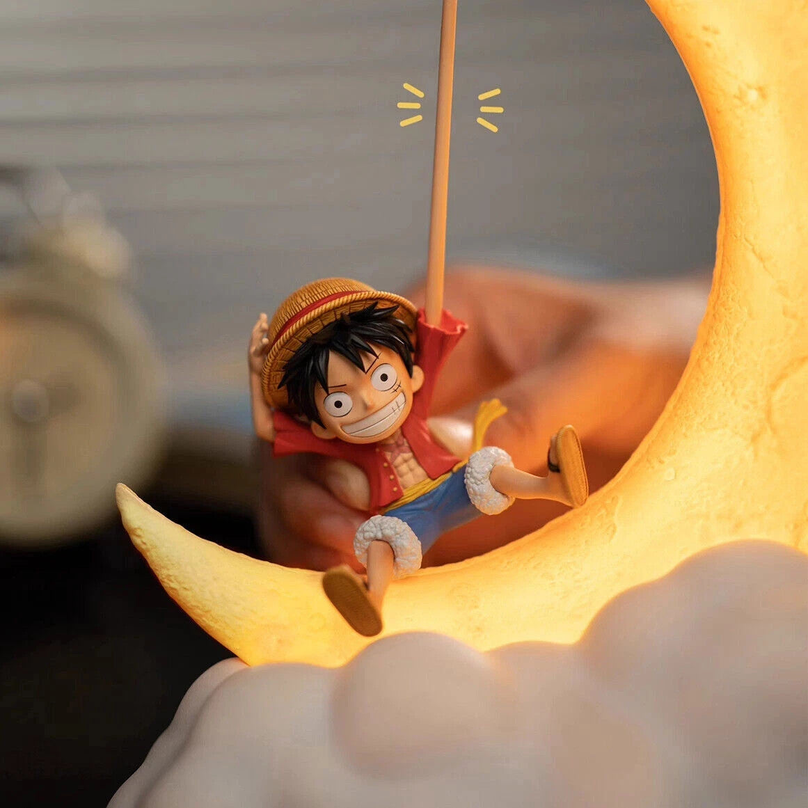 One Piece Monkey D Luffy LED Night Light Crescent Moon Lamp USB Rechargeable