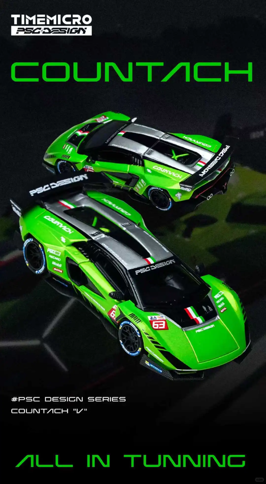 TimeMicro PSC Lamborghini Countach V Green 1/64 Diecast Model Limited