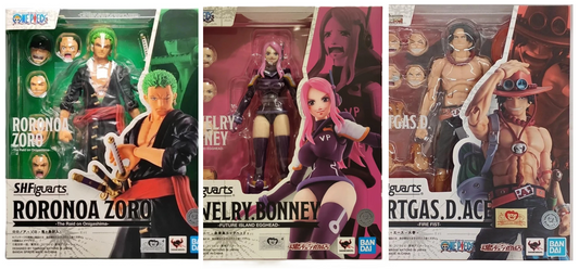 S.H.Figuarts One Piece Zoro Onigashima + Ace Fire Fist + Bonney Egghead Set