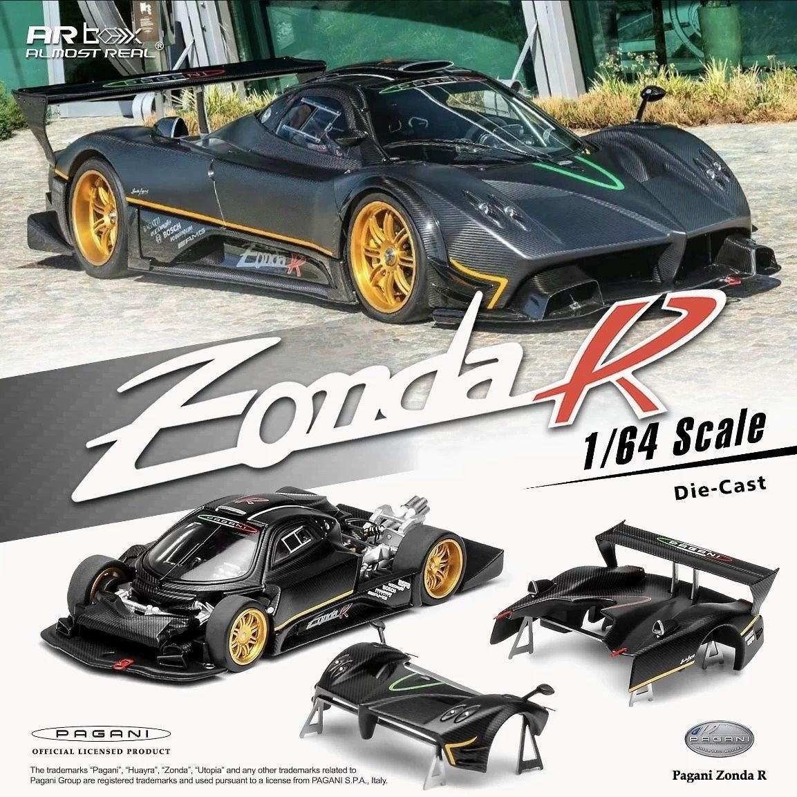 Pagani Zonda R Black 1/64 Diecast Model Car AR Box