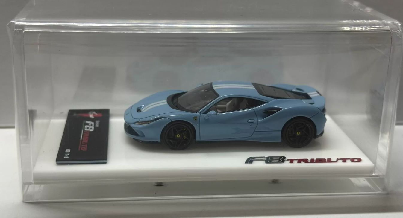 GUO HEC 1/64 Ferrari F8 Tributo Plata Blue Limited Edition Diecast Car Model