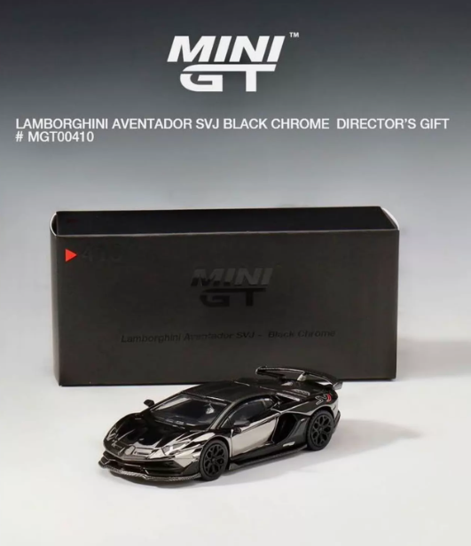 MINI GT 410 Lamborghini Aventador SVJ Black Chrome Director Gift