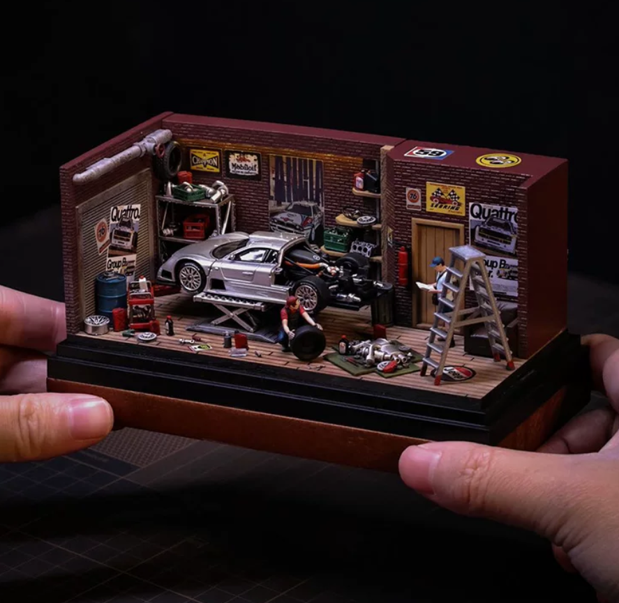 PRESAY 1/64 Repair Garage Diorama Set with Figures