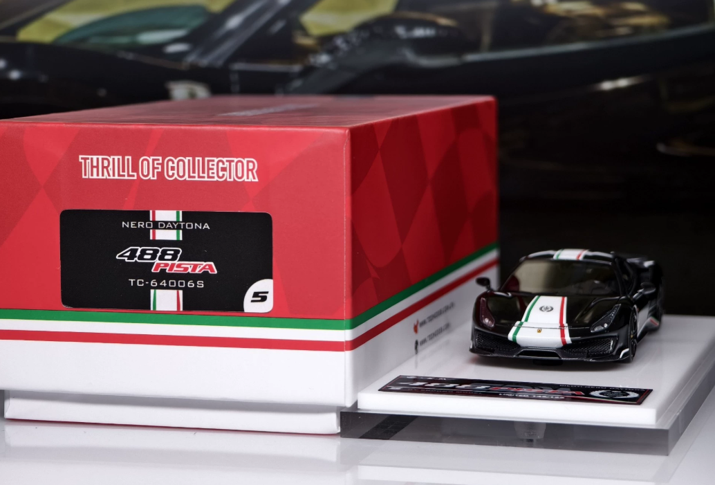 TOC x EDM 1:64 Ferrari 488 Pista Piloti Nero Daytona Limited Diecast Model