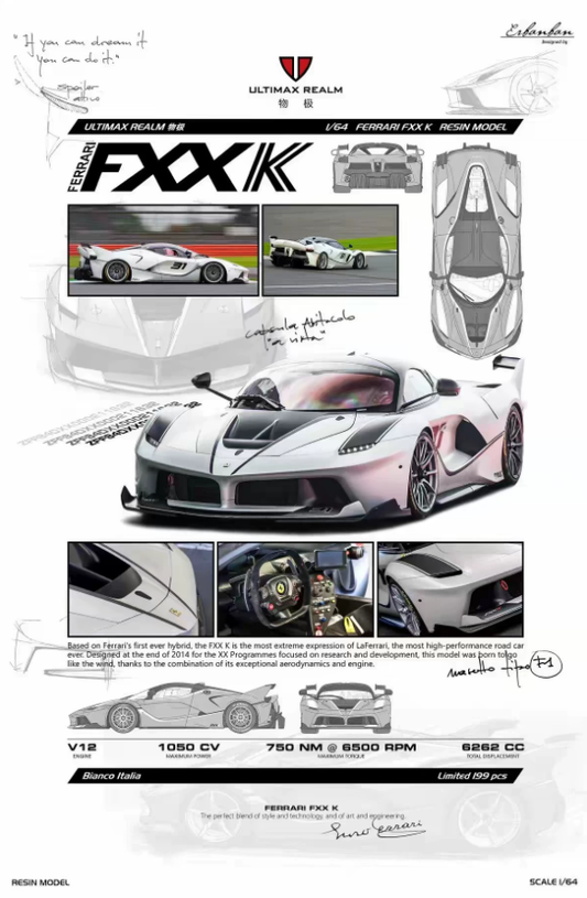 Ultimax Realm 1/64 Ferrari FXX-K Bianco Italia White Limited 199