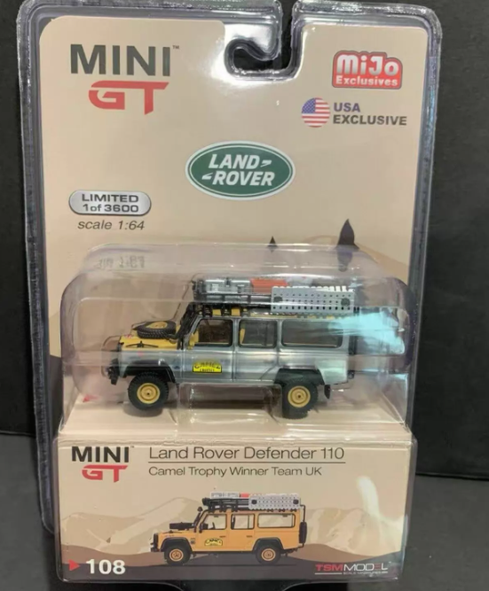 MINI GT 108 Land Rover Defender 110 Camel Trophy UK Chase 1/64