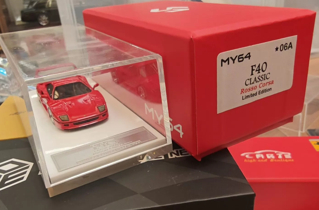 MY64 1/64 Ferrari F40 Rosso Corsa Silver Wheels Resin Model