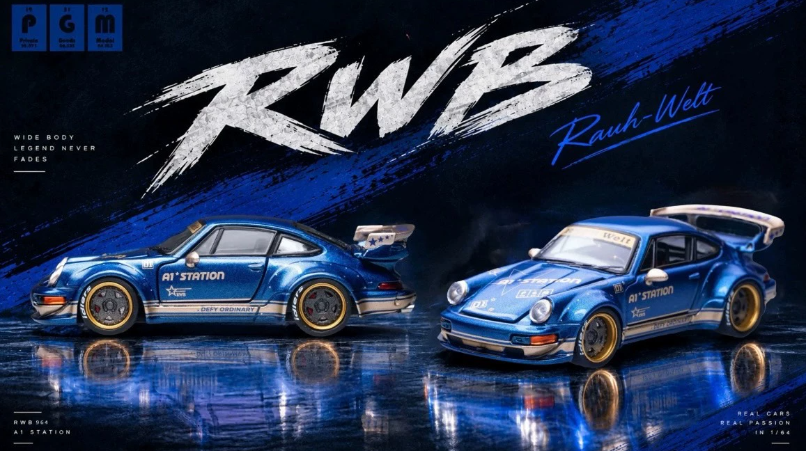 PGM 1/64 Porsche RWB A1 Station Blue Gold Foshan APA Limited