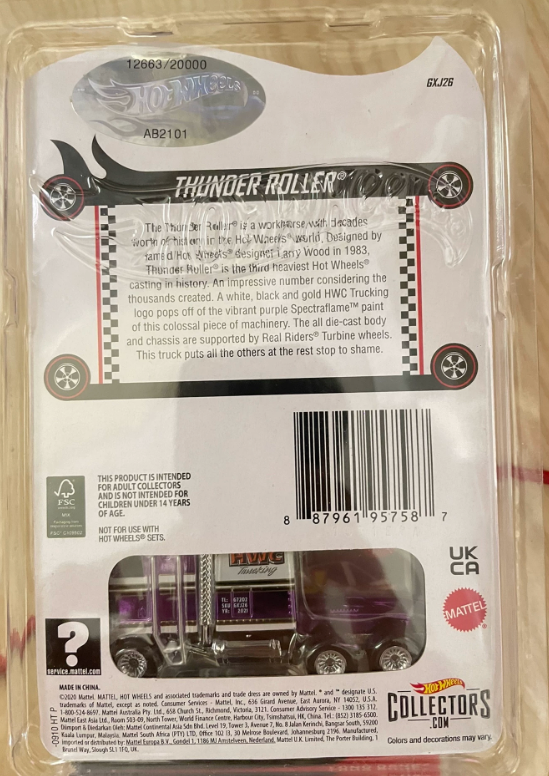Hot Wheels RLC Thunder Roller Purple Spectraflame HWC Trucking 1 of 20000