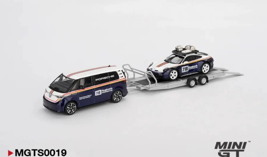 MINI GT MGTS0019 Porsche 911 Dakar VW ID Buzz Trailer Set 1/64