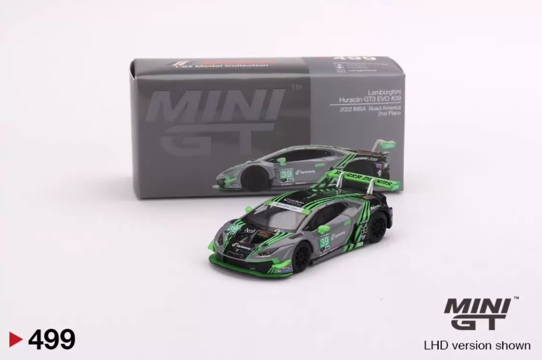 MINI GT 1/64 Lamborghini Huracan GT3 EVO IMSA Road America Diecast Car