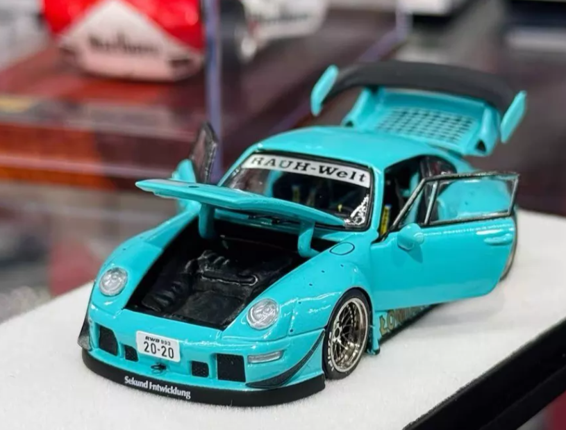GM 1/64 Porsche 993 RWB Tiffany Blue Widebody All-Open