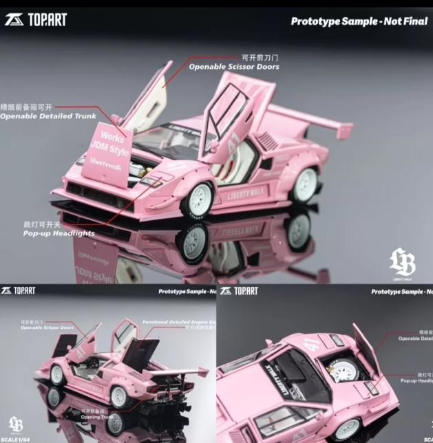 TOPART 1/64 LBWK Countach Pink Full Open