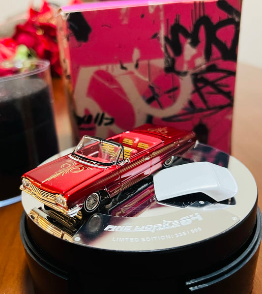 Fine Works 1/64 Chevrolet Impala Lowrider Red Convertible Model