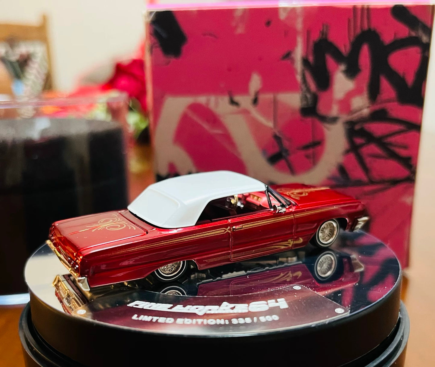 Fine Works 1/64 Chevrolet Impala Lowrider Red Convertible Model