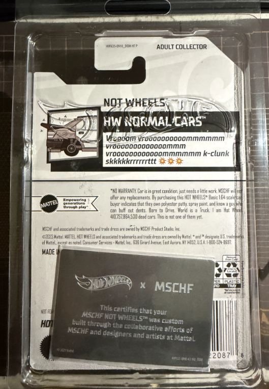 Hot Wheels x MSCHF Not Wheels HW Normal Cars 2024 Collab Diecast Model