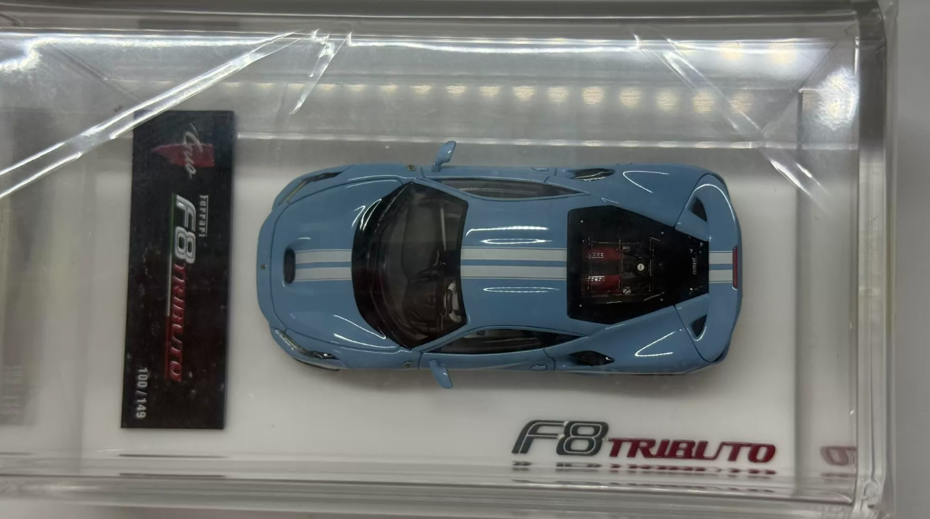 GUO HEC 1/64 Ferrari F8 Tributo Plata Blue Limited Edition Diecast Car Model