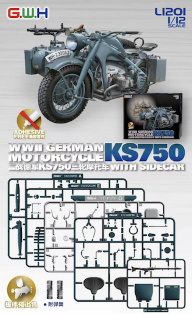 HCFC GWH 1/12 WWII German KS750 Motorcycle with Sidecar