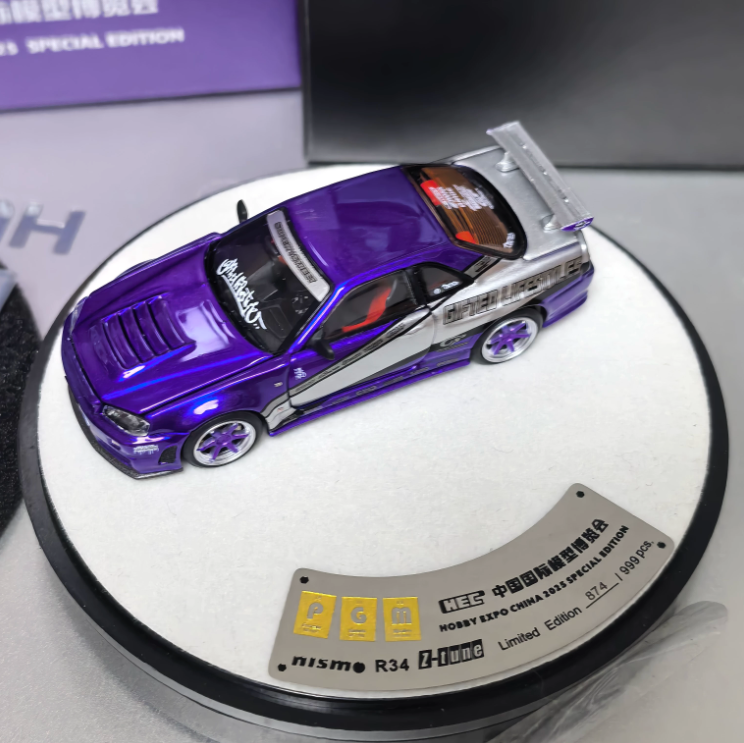 PGM 1/64 Nissan Skyline GT-R R34 HEC 2025 Candy Purple Silver