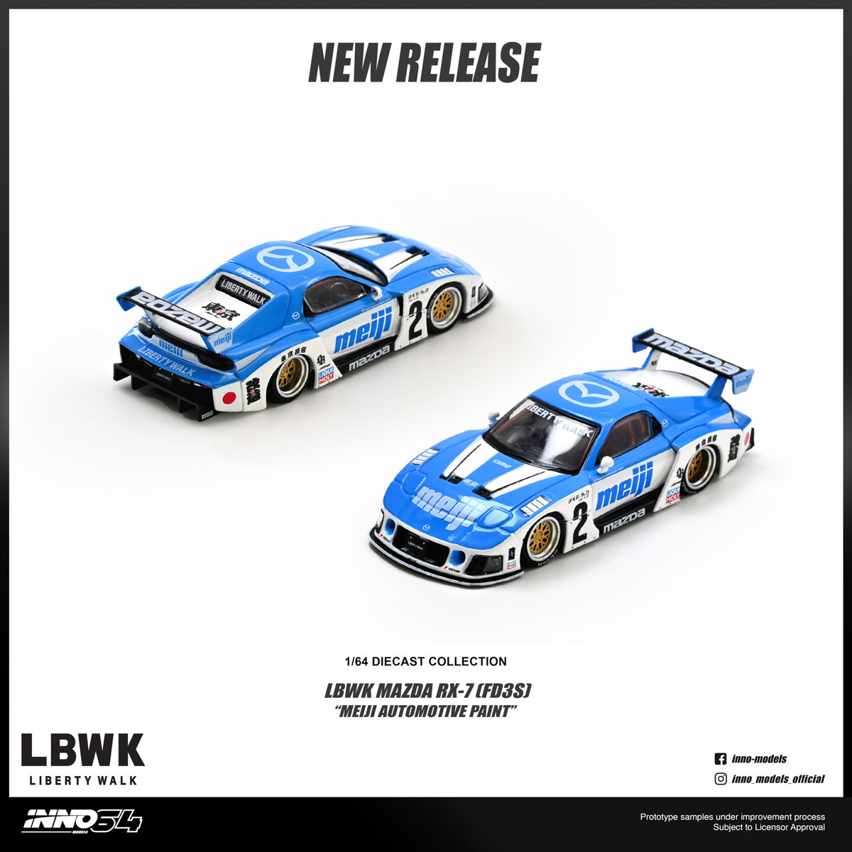 INNO64 1/64 LBWK Mazda RX-7 FD3S Meiji Livery Diecast Model Preorder