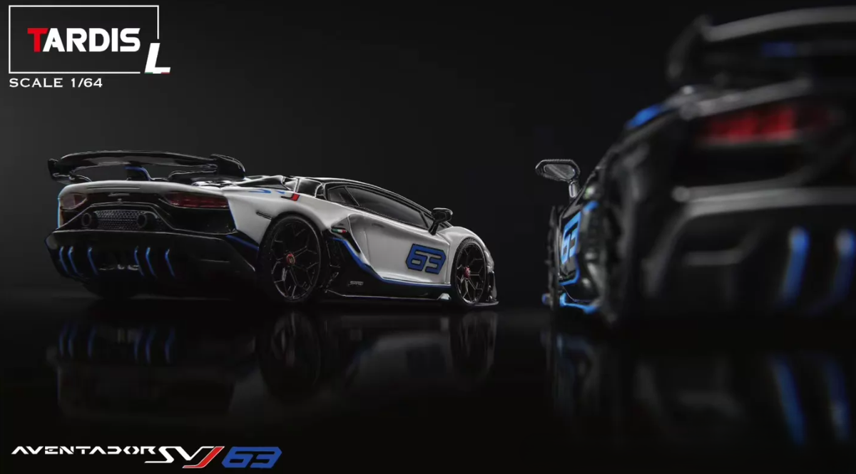 TARDIS x 33 1/64 Lamborghini Aventador SVJ 63 Black White Twin Set