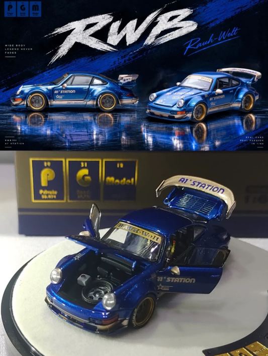 PGM 1/64 Porsche RWB A1 Station Blue Gold Foshan APA Limited
