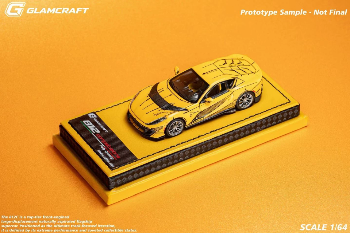 Glamcraft 1/64 Ferrari 812 Competizione Sketch Yellow Preorder