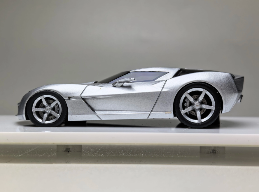 MK Miniatures 1:64 Corvette C7 Stingray Concept Sideswipe Silver Resin Model