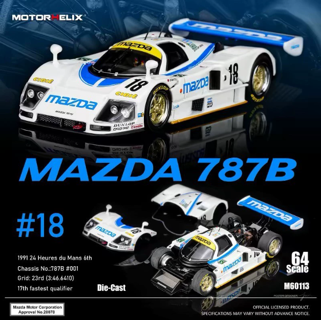 MOTORHELIX 1/64 Mazda 787B No.18 Le Mans Blue White