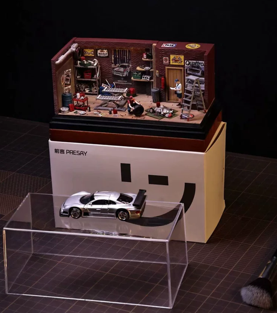 PRESAY 1/64 Repair Garage Diorama Set with Figures