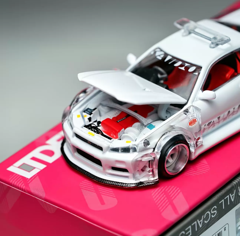 KAIDO HOUSE x MINI GT 1/64 R34 White Ghost LTDEDN Clear Widebody
