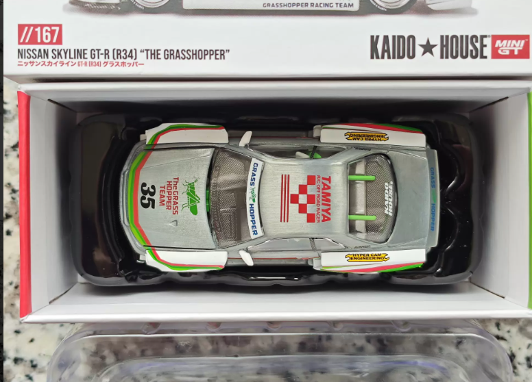 MINI GT 167 Kaido House Tamiya Skyline GT-R R34 Grasshopper Clear Coat Chase