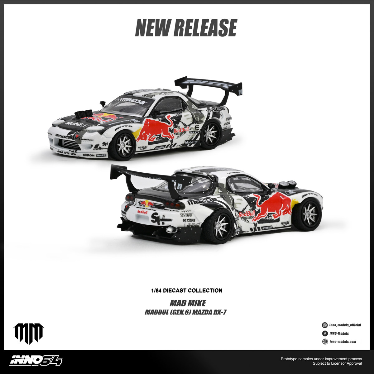 INNO64 1/64 Mazda RX-7 Mad Mike Red Bull Livery Diecast Model Preorder