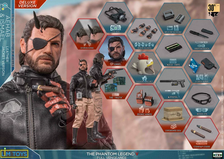 LimToys 1/6 MGSV Phantom Pain Snake Ishmael Leather Jacket 2 Heads