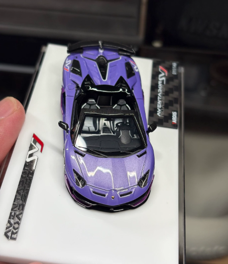 Tardis 1/64 Lamborghini Aventador SVJ Purple Resin Model Carbon Roof LE149