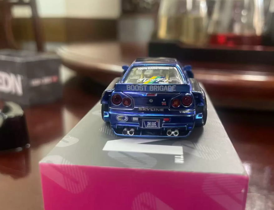 MINI GT Kaido House R34 GReddy Blue Chrome LTD EDN Osaka Widebody 1/64 Model