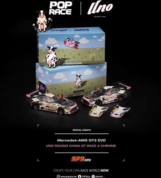 POPRACE 1/64 AMG GT3 EVO UNO Momo Mumu Foshan APA 2 Car Set