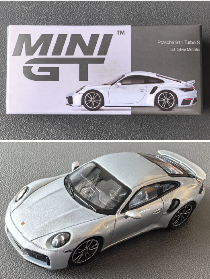 MINI GT 354 Porsche 911 Turbo S GT Silver Metallic Boxed 1/64