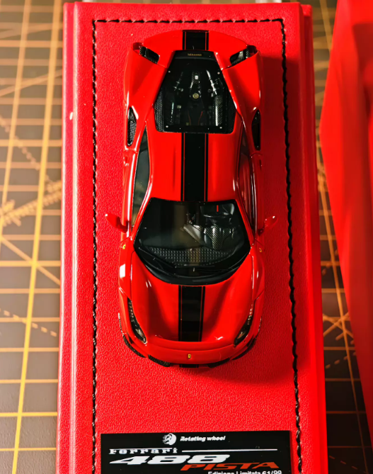 Rotating Wheel 1/64 Ferrari 488 Pista Red Black Stripes Limited 99