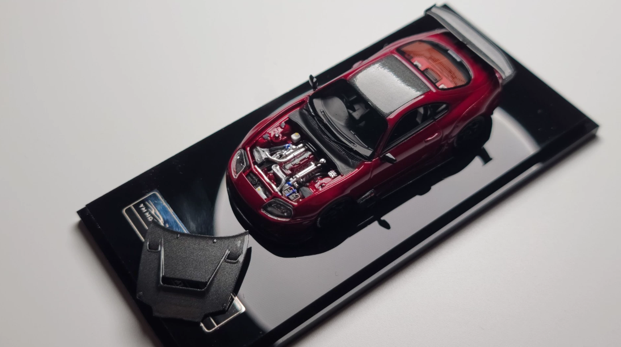 YM Model 1/64 Toyota Supra A80 Red Opening Hood Model