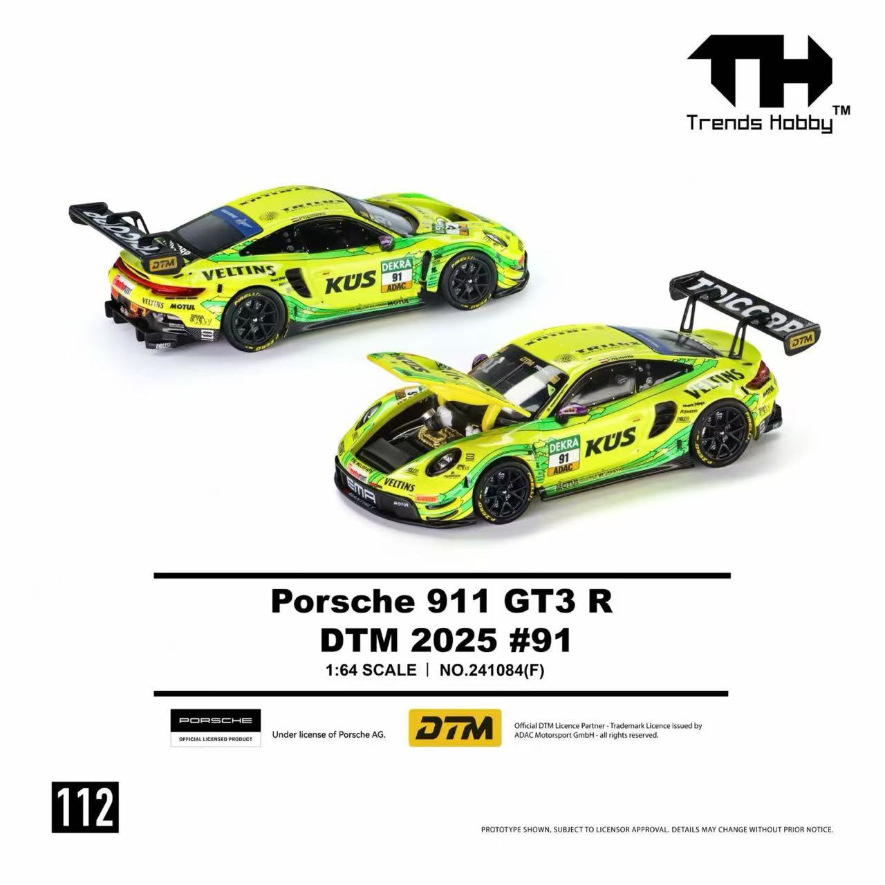 Trends Hobby 1/64 Porsche 911 GT3 R DTM 2025 No91 Yellow Preorder