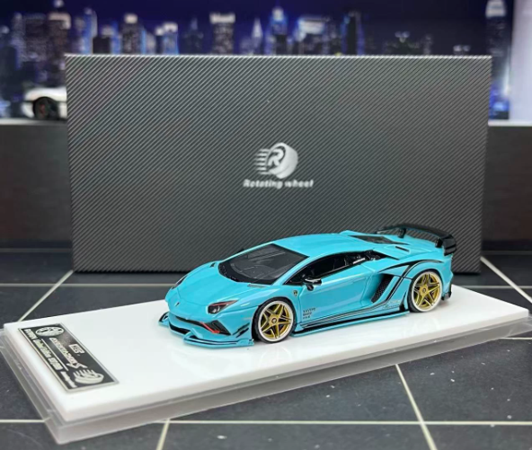Rotating Wheel 1:64 Lamborghini Aventador S Rowen Pearl Blue Gold Limited 999