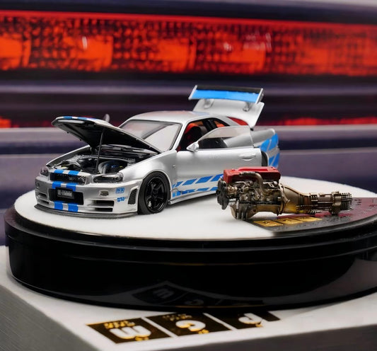 PGM 1:64 Nissan GTR R34 Paul Walker Fast Furious Deluxe w/Engine
