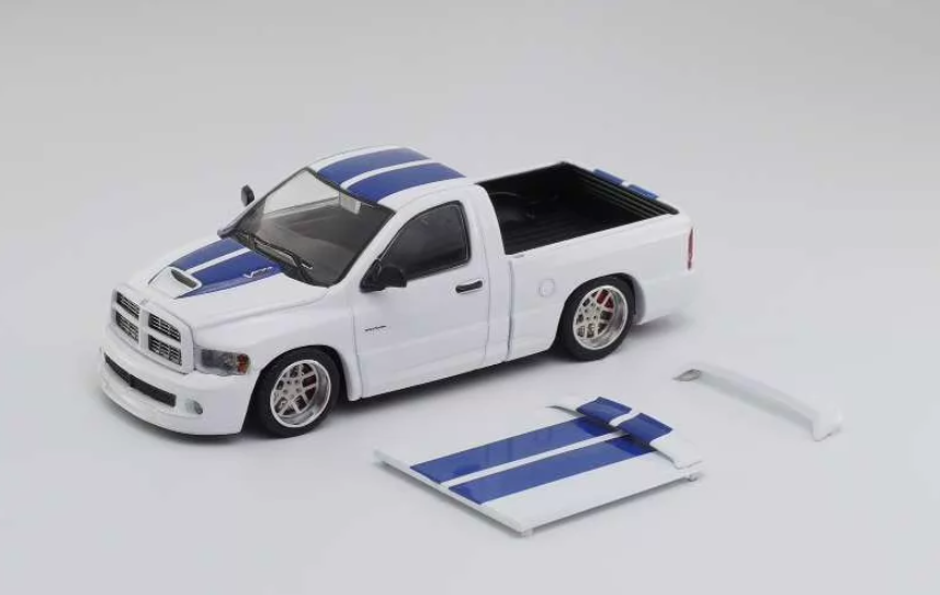 GCD Shoom 1/64 Dodge RAM SRT-10 Pickup White Blue Stripe Diecast Model
