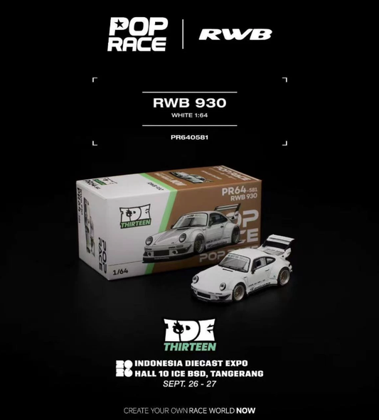 POP RACE x RWB 1/64 Porsche 930 White Indonesia Diecast Expo