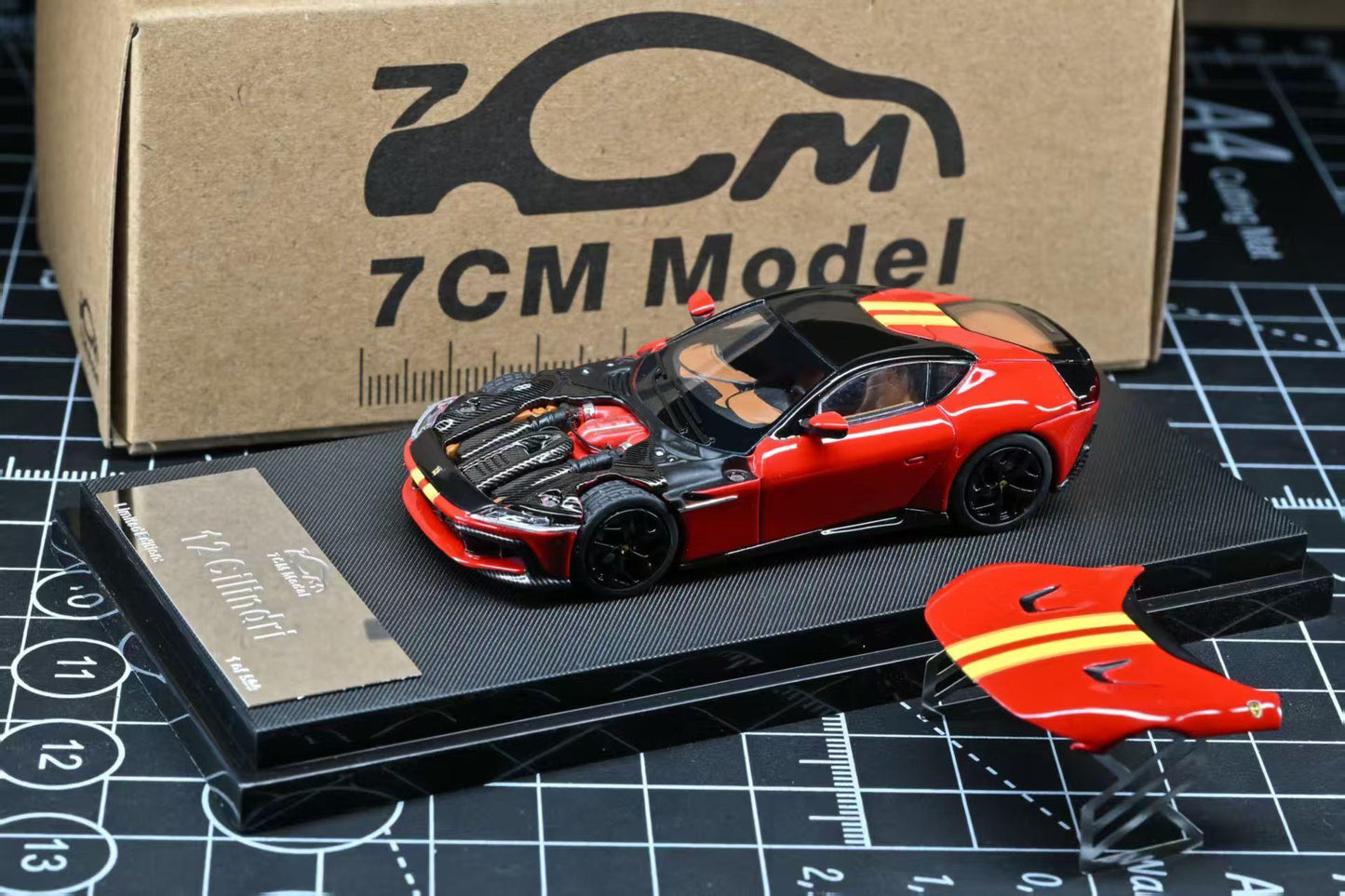 7CM 1/64 Ferrari 12 Cilindri Red Yellow Stripe Preorder