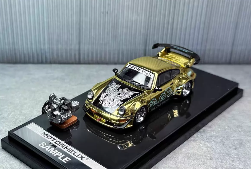 MOTORHELIX 1/64 RWB Porsche 964 SILVER-FENIX Gold Chrome LE