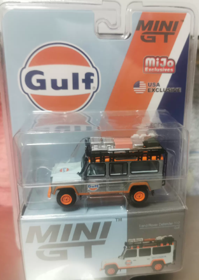 MINI GT Land Rover Defender 110 Gulf Clear Coat Chase 1/64