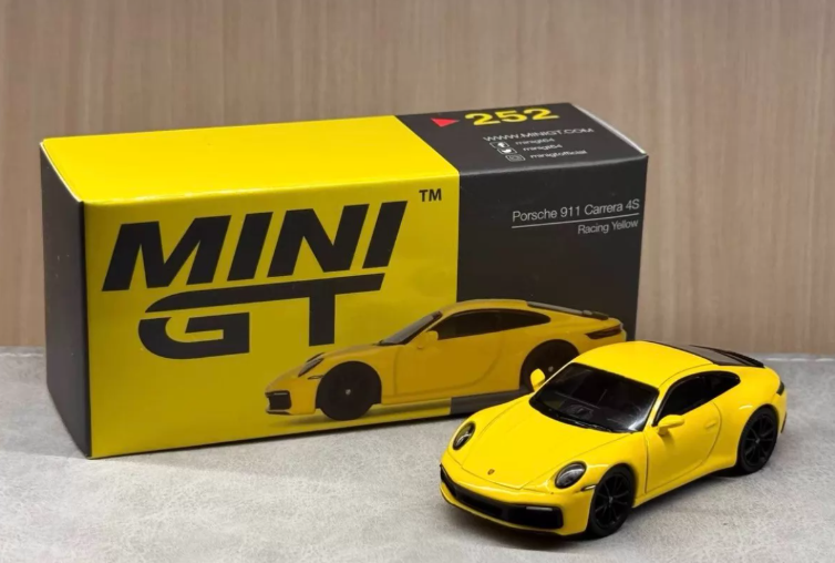 MINI GT 252 Porsche 911 Carrera 4S Racing Yellow 1/64 Alloy